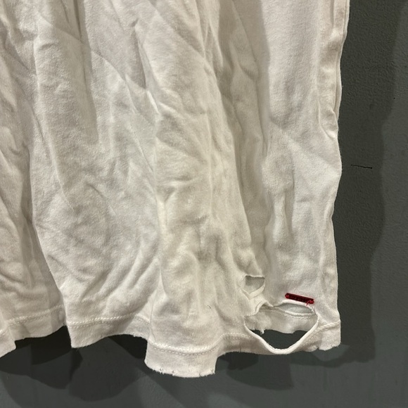 n: Philanthropy Women's Distressed Ripped Collar distressed t shirt - Picture 3 of 6